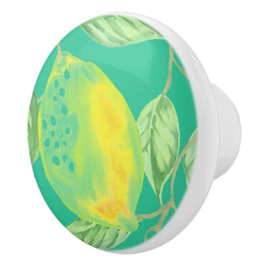Zitronenfruchtmuster gelb türkis grün keramikknauf (Rechts)