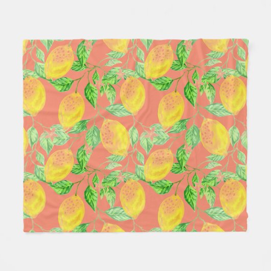 Zitronenfruchtmuster gelb und pfirsichrosa fleecedecke (Vorderseite (Horizontal))