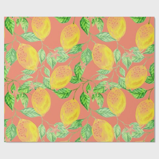 Zitronenfruchtmuster gelb und pfirsichrosa geschenkpapier (Flach)