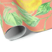 Zitronenfruchtmuster gelb und pfirsichrosa geschenkpapier (Rolleneckpunkt)