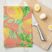 Zitronenfruchtmuster gelb und pfirsichrosa geschirrtuch (Viertel Falte)