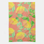 Zitronenfruchtmuster gelb und pfirsichrosa geschirrtuch (Vertikal)