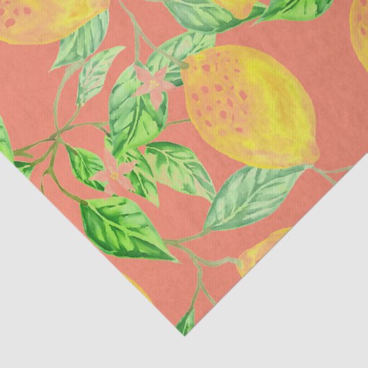 Zitronenfruchtmuster gelb und pfirsichrosa seidenpapier (Detail)