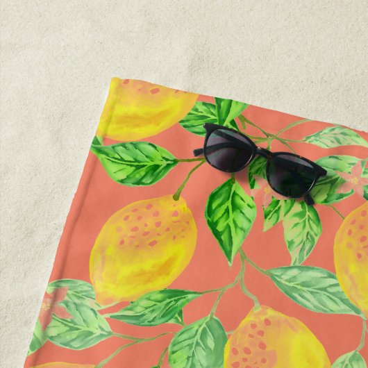 Zitronenfruchtmuster gelb und pfirsichrosa strandtuch (Beispiel)