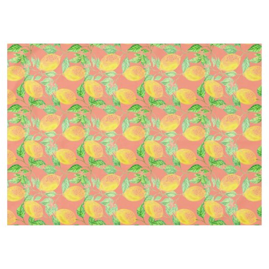 Zitronenfruchtmuster gelb und pfirsichrosa tischdecke (Vorderseite (Horizontal))
