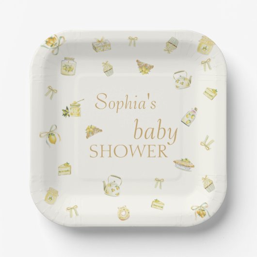 Zitronengarten-Brunch-Baby-Party Pappteller (Vorderseite)