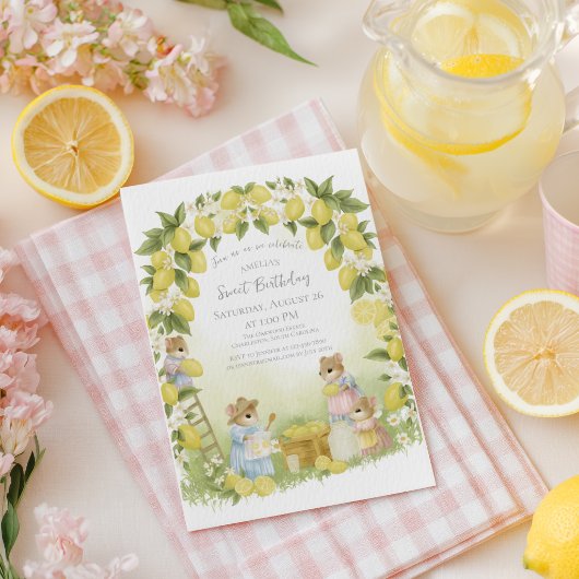 Zitronengarten mit Mäusen Geburtstag Einladung