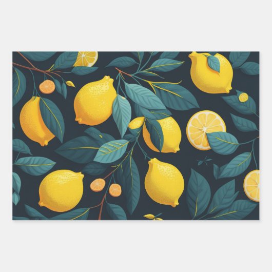 Zitronengarten-Muster. Gelbe tropische Zitrusfrüch Geschenkpapier Set (Vorderseite 2)