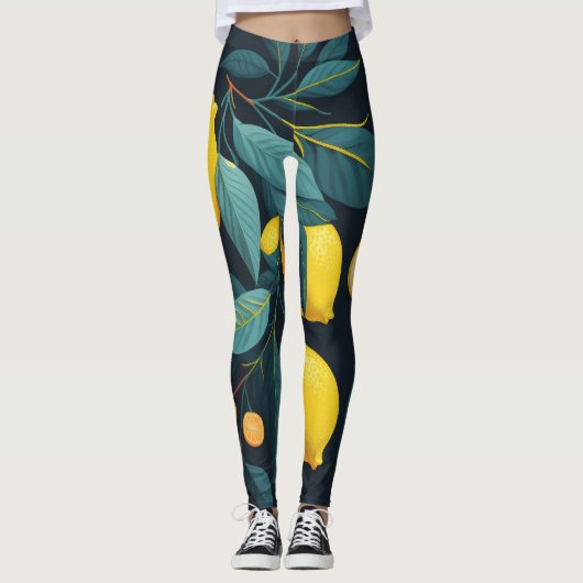 Zitronengarten-Muster. Gelbe tropische Zitrusfrüch Leggings (Vorderseite)
