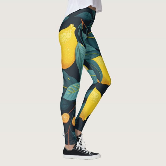 Zitronengarten-Muster. Gelbe tropische Zitrusfrüch Leggings (Rechts)