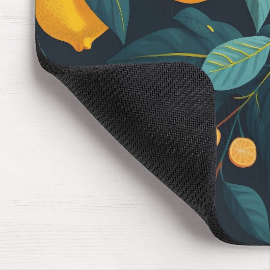 Zitronengarten-Muster. Gelbe tropische Zitrusfrüch Mousepad (Ecke)