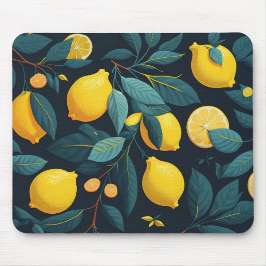 Zitronengarten-Muster. Gelbe tropische Zitrusfrüch Mousepad (Vorne)