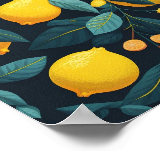 Zitronengarten-Muster. Gelbe tropische Zitrusfrüch Poster (Ecke)