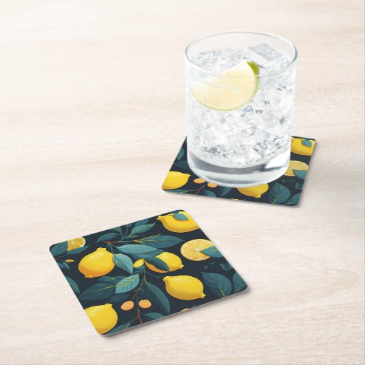 Zitronengarten-Muster. Gelbe tropische Zitrusfrüch Rechteckiger Pappuntersetzer (Vor Ort)