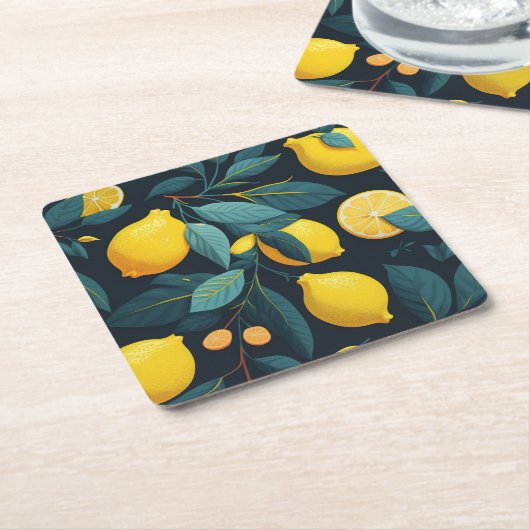 Zitronengarten-Muster. Gelbe tropische Zitrusfrüch Rechteckiger Pappuntersetzer (angewinkelt)