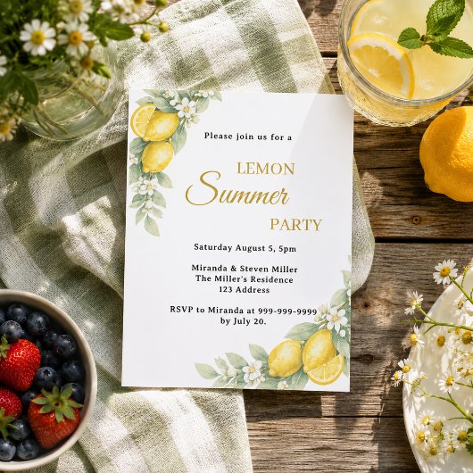 Zitronengarten-Zitrusfrüchte-Sommerparty-Einladung