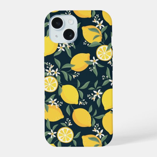 Zitronengelb-Blattmuster iPhone 15 Hülle (Rückseite)