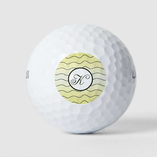Zitronengelb Fancy Initial Schwarzer Text Golfball (Vorderseite)