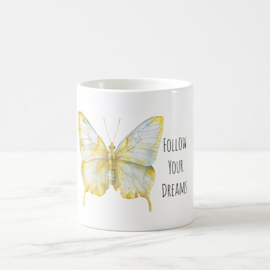 Zitronengelb Weiße Schmetterlingsträume Kaffeetasse (Mittel)