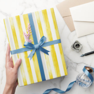 Zitronengelb Weiße Streifen Geburtstag Geschenkpapier