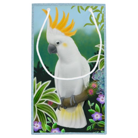 Zitronengelbe Cockatoo-Papageien-Geschenk-Tasche Kleine Geschenktüte (Rückseite)