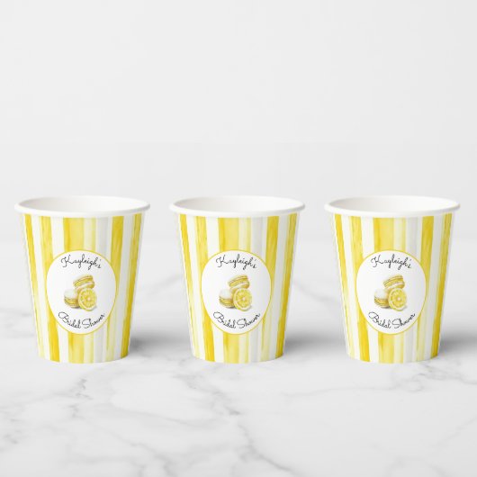 Zitronengelbe Macarons Streifen Brautdusche Pappbecher (Multi)
