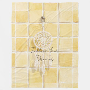 Zitronengelbe Quadrate Creme Traumfänger Fleecedecke