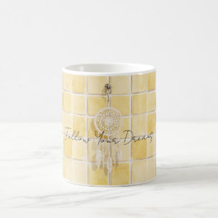 Zitronengelbe Quadrate Creme Traumfänger Kaffeetasse