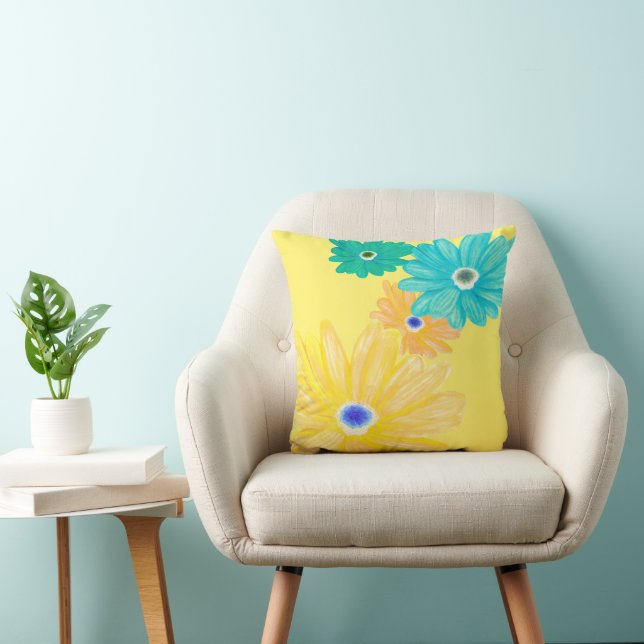 Zitronengelbe Sommerblumen Kissen (Stuhl )