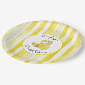 Zitronengelbe Streifen Macarons Brautparty Pappteller (Schrägansicht)