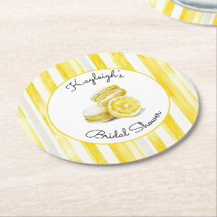 Zitronengelbe Streifen Macarons Brautparty Runder Pappuntersetzer