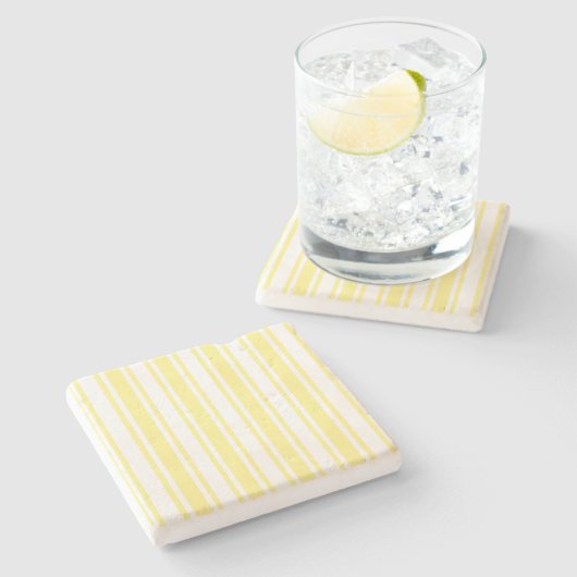 Zitronengelbe und weiße Süßigkeitsstreifen Steinuntersetzer (Seitenansicht)