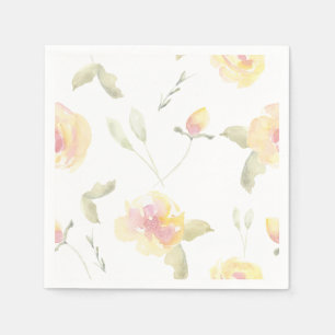 Zitronengelbe Watercolor-Blumen Serviette