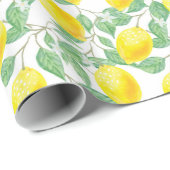Zitronengelbe, weiße, grüne Sommermuster Geschenkpapier (Rolleneckpunkt)