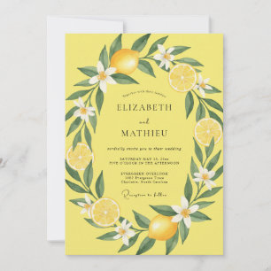 Zitronengelbe Zitrus-Eukalyptus-Hochzeit Einladung