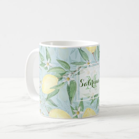 Zitronengelbe Zitrusfrüchte Kaffeetasse (Vorderseite Links)