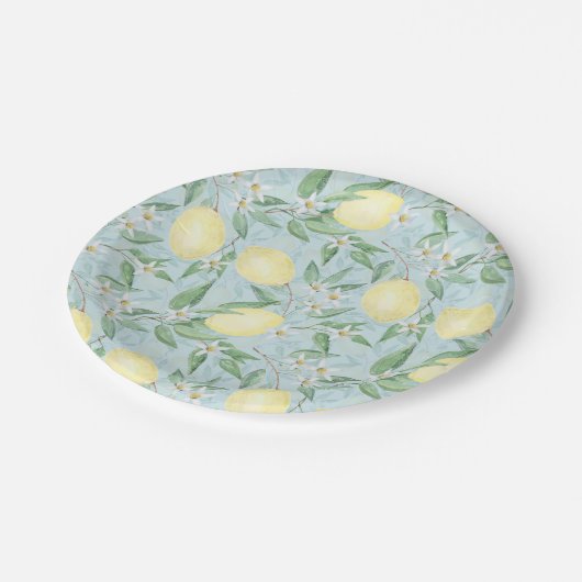 Zitronengelbe Zitrusfrüchte Pappteller (Schrägansicht)