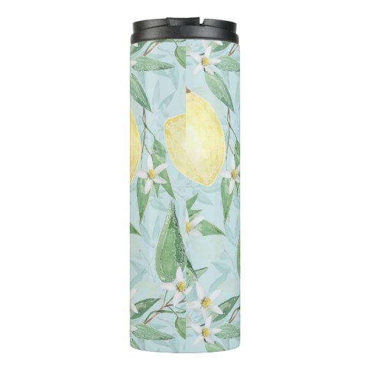 Zitronengelbe Zitrusfrüchte Thermosbecher (Rückseite)