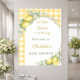 Zitronengelbes Gingham-Band Begrüßung Baby Shower Poster