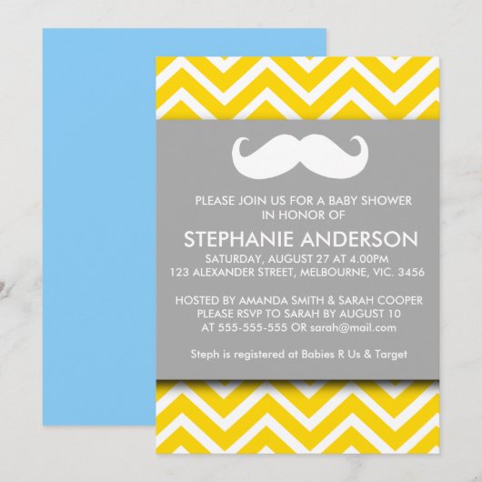 Zitronengoldgraue Zickzack Einladung (Vorne/Hinten)