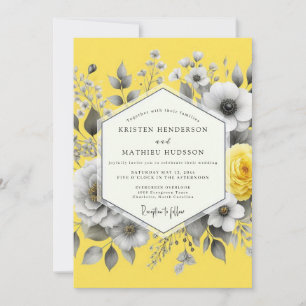 Zitronengraphit Flora Hochzeit Einladung