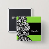 Zitronengrün Schwarz-weißer Zebramuster Herzname Button (Vorne & Hinten)