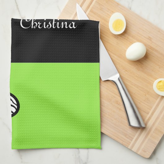 Zitronengrün Schwarz-weißer Zebramuster Herzname Geschirrtuch (Viertel Falte)