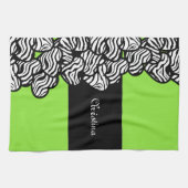 Zitronengrün Schwarz-weißer Zebramuster Herzname Geschirrtuch (Horizontal)