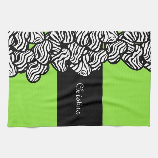 Zitronengrün Schwarz-weißer Zebramuster Herzname Geschirrtuch (Horizontal)