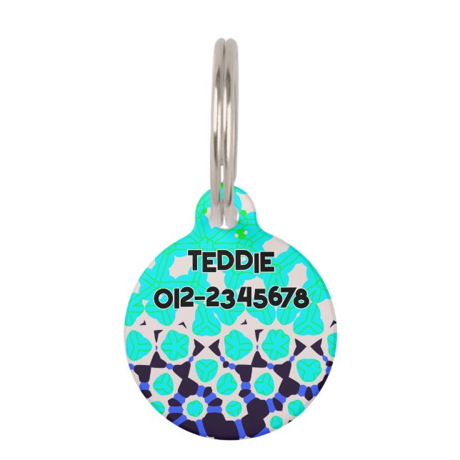 Zitronengrün türkis abstraktes Muster Haustiermarke (Vorderseite)