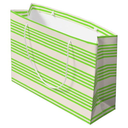 Zitronengrün und Beige, fünf Streifen Große Geschenktüte (Rückseite Schrägansicht)