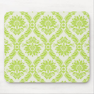 Zitronengrün und cremefarbenes, elegantes Damastmu Mousepad