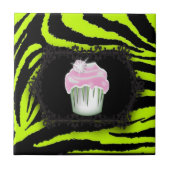 Zitronengrün Zebraprint Rosa Cupcake 16 . Geburtst Fliese (Vorderseite)