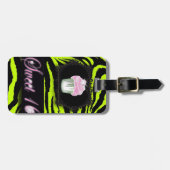 Zitronengrün Zebraprint Rosa Cupcake 16 . Geburtst Gepäckanhänger (Vorderseite horizontal)